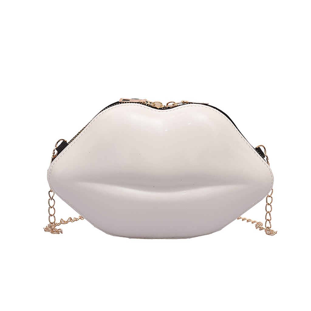 Ocardan – sacs à main en cuir Pu pour femmes, pochette à lèvres rouges, sac à bandoulière avec chaîne, sac de soirée, bourse en forme de lèvres, J24,: White