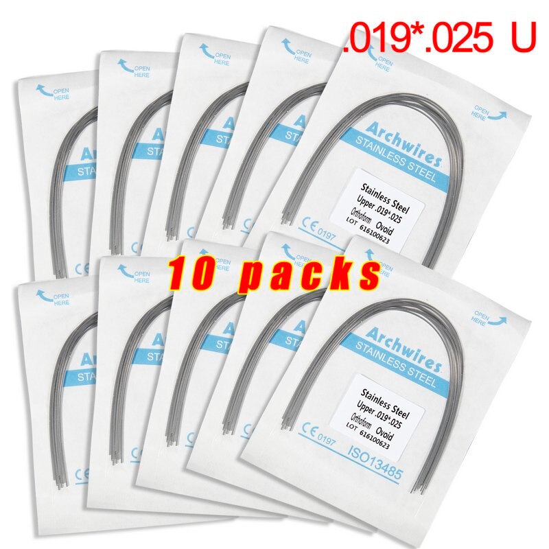 Lot de 10 arcs orthodontiques dentaires en acier inoxydable, forme rectangulaire, forme ovoïde, outil dentaire u/l, équipement dentaire: 10 pack 19 25u