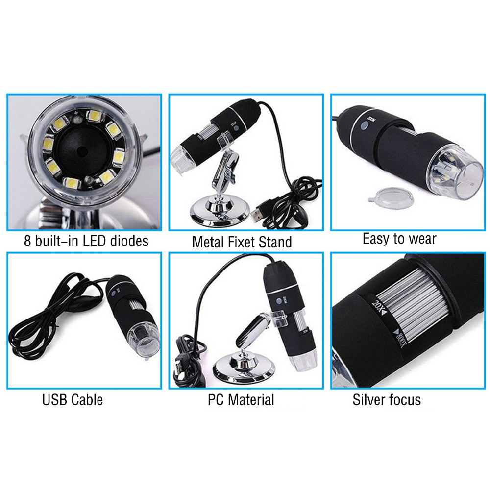 HDMI 500X 1000X 1600X 8 LED Digital USB Microscope Magnifier microscopio Electronic Stereo USB Endoscope Camera