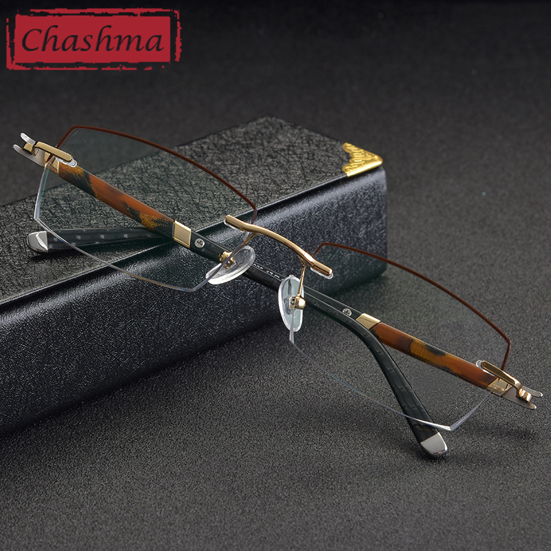 Gouden brilmonturen voor mannen, oculos de grau masculino armacao, randloos, bijziendheid, bril op sterkte, brillenmonturen, brillen