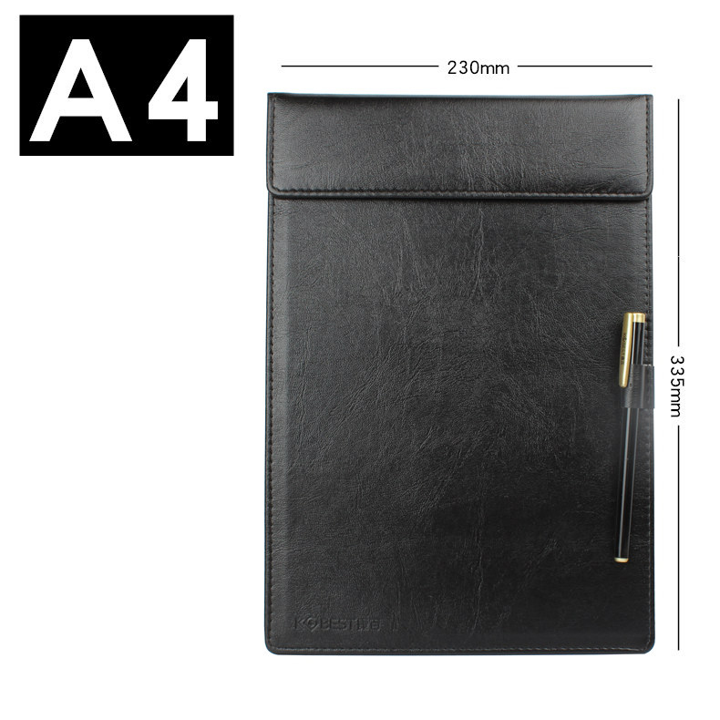 A4 a5 a6 udklipsholder m / penholder pu læder magnetisk fil papirprofil klipstav skrivetavle padmåtte (sort brun rød): A4 sorte