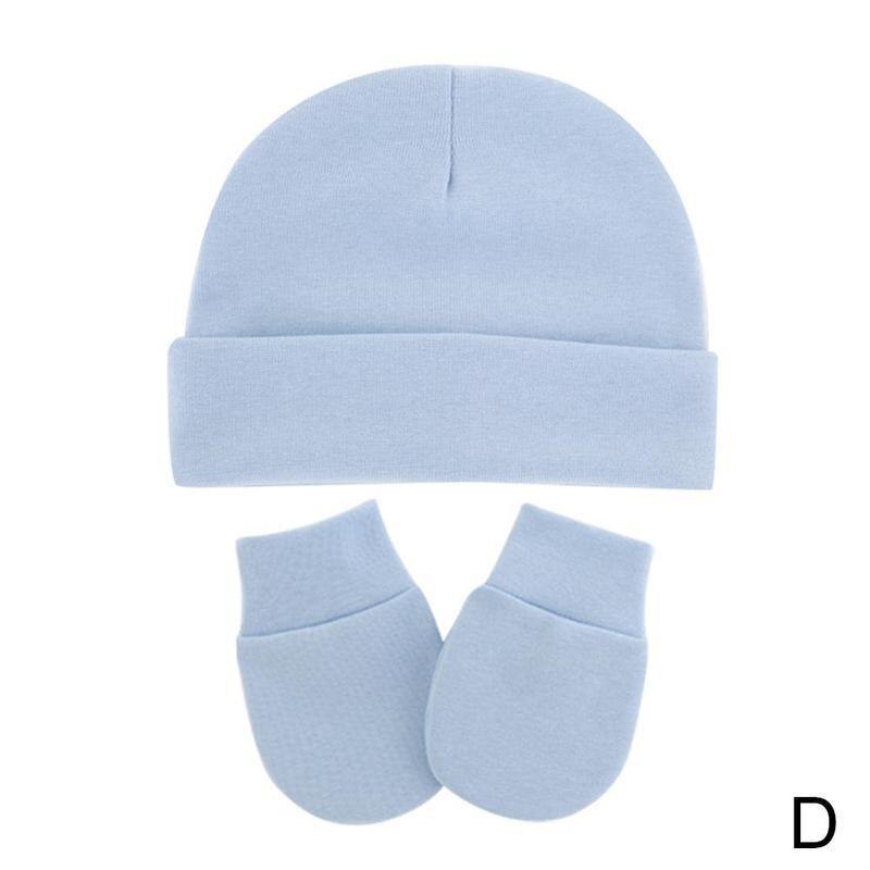 2-piece Set Of Color Hooded Anti-scratch Gloves Hat Beanies Gloves Newborn Cotton Hat And Soft Cotton Winter War A1S3: D