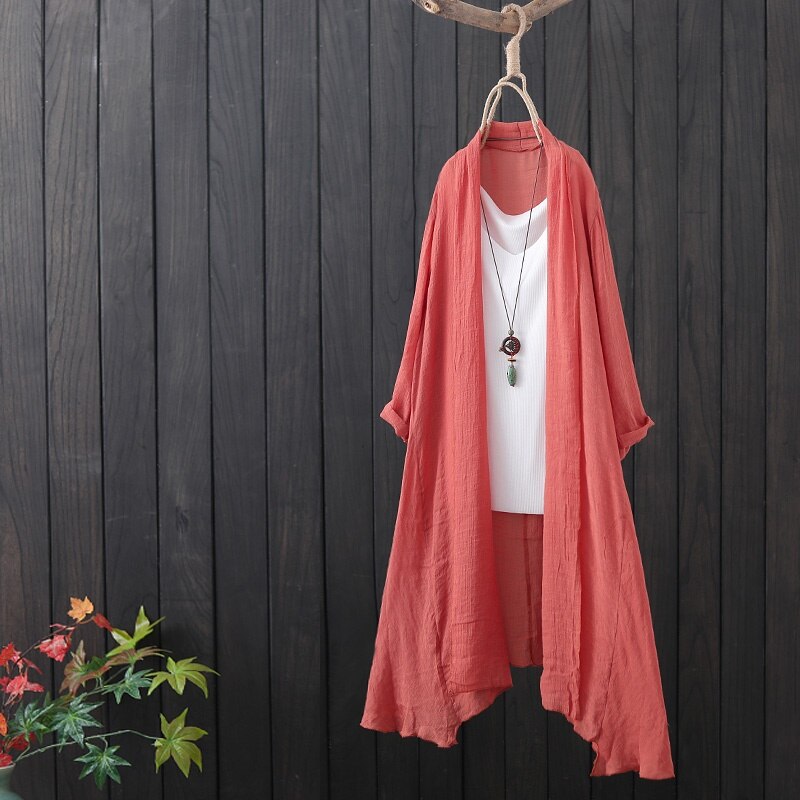 Klær i kinesisk stil kvinner topper sommer vintage lang skjorte kvinnelig tunika ensfarget hanfu tynn cardigan kinesisk topp 10459