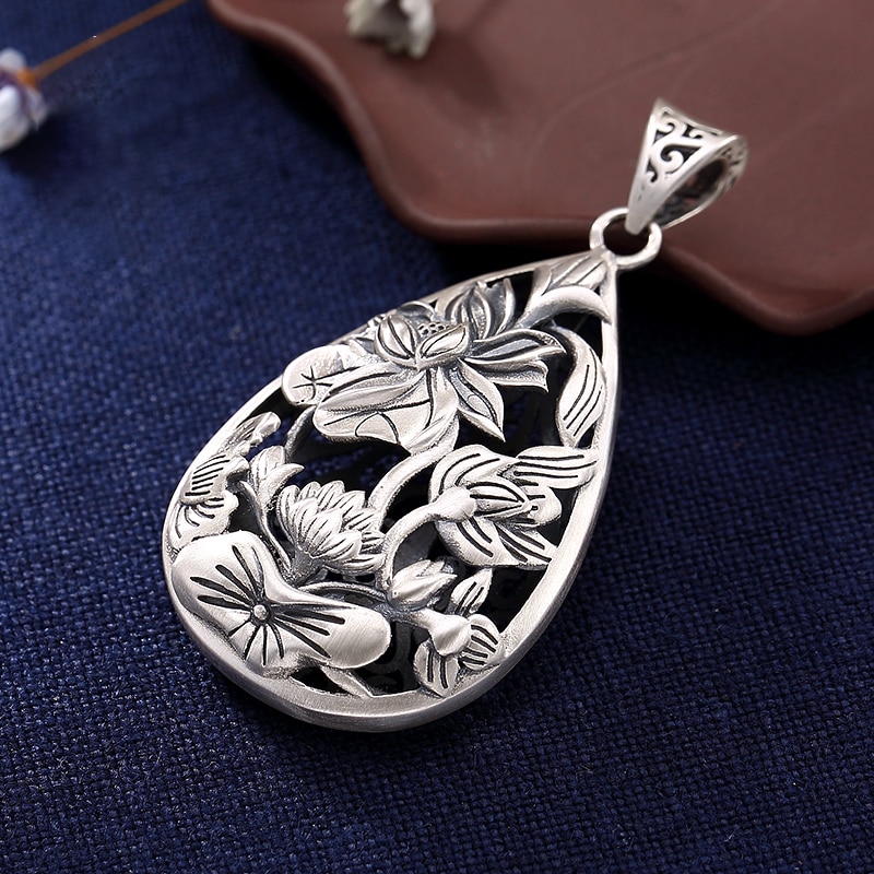 BALMORA Echt 990 Sterling Silber Jahrgang Hohl Lotus Blume Anhänger für Frauen Männer Paar Elegante Schmuck Schmuckstück