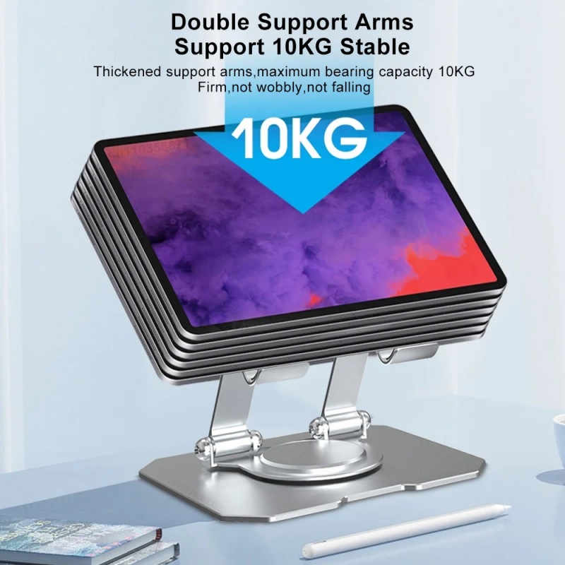 Hållare för surfplattor, stativ i kolstål med 360 ° rotation, justerbart stativ för ipad pro air mini, skrivbordsfäste för mobiltelefon, 4-15 tum