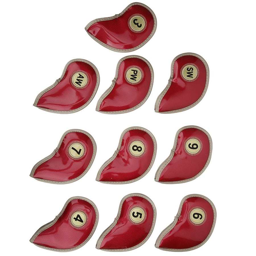 10 Pçs/set Tampa Da Cabeça de Ferro de Golfe de Alta Qualidade PU Caso Protetor Tampa Da Cabeça de Ferro de Golfe Clube Headcover Headcover Golfe Acessórios: Vermelho
