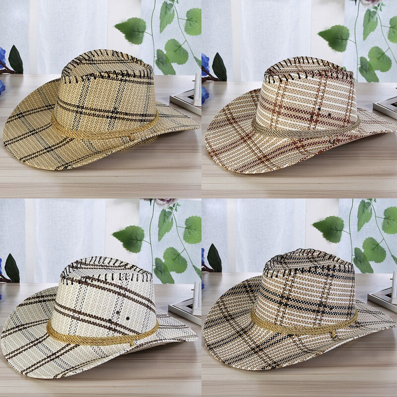 Unisex Summer Straw Camouflage Western Cowboy Hat Leisure Straw Hat UV Protection Outdoor Jazz Brimmed Hiking Sport