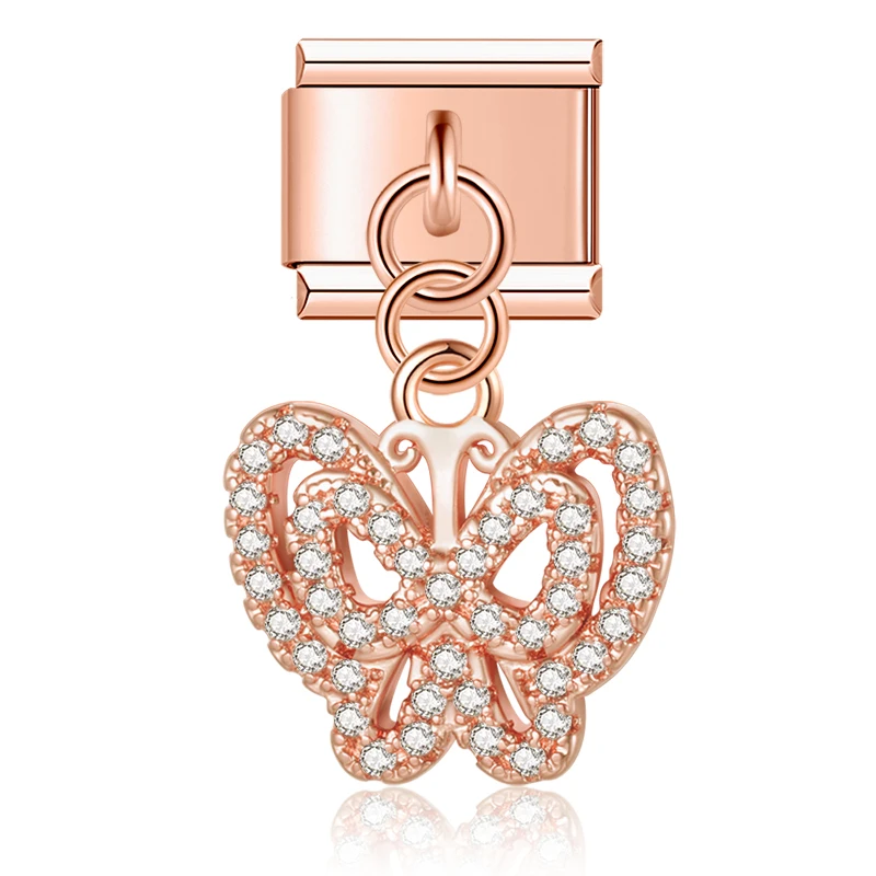 Hapiship 2023 Mode Mooie Schattige Vlinder Oogverblindende Cz Charme Italiaanse Links Fit 9Mm Armband Diy Maken Sieraden Dj624: Bruingeel