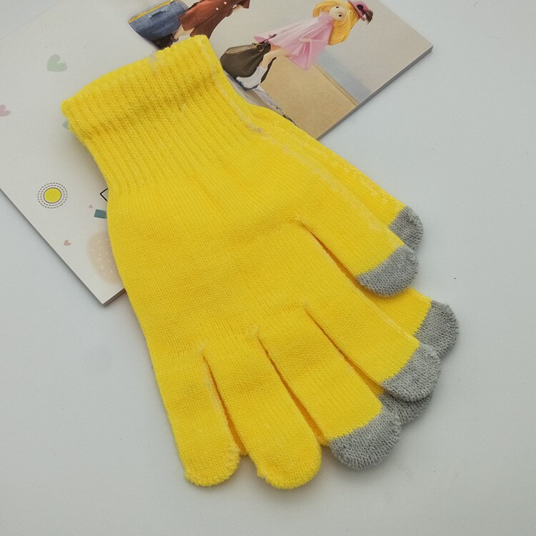 Luvas femininas com touch screen, luvas grossas de alta qualidade, elásticas e estilosas, luvas de dedo elegantes e chique: yellow