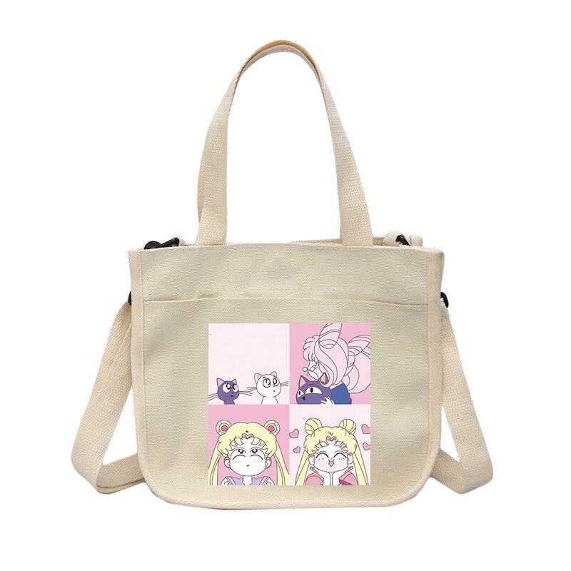 Delle donne sailor moon portatile borsa di tela Sacchetti di spalla di stile semplice Giapponese Casual Tote sacchetto esterno Delle Signore Borse per la Spesa: 10