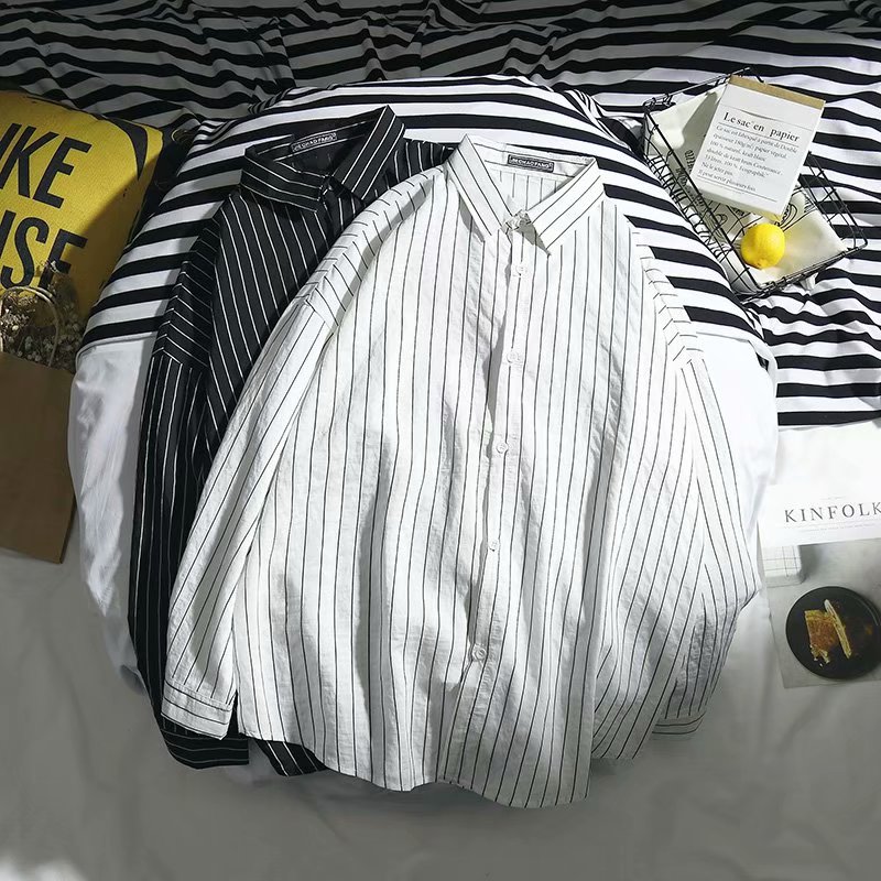 Svart skjorte herre lange ermer enkel pluss størrelse stripete harajuku klær herre skjorter street wear casual koreansk stil topp
