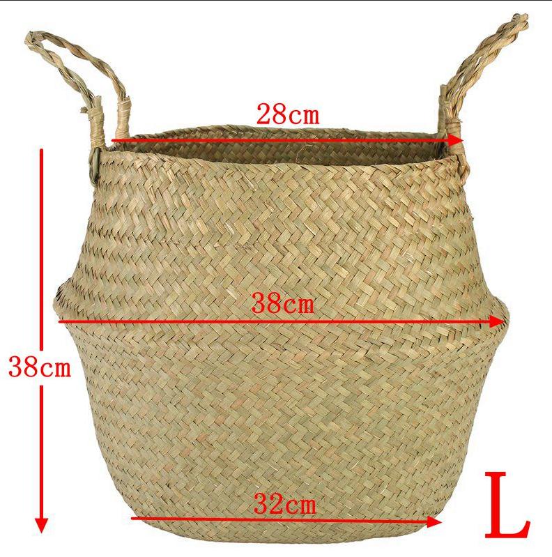 Folding Flower Pot Plant Straw Storage Seagrass Baskets Flower Vase Handmade Hanging Basket Flower Home Decor: large