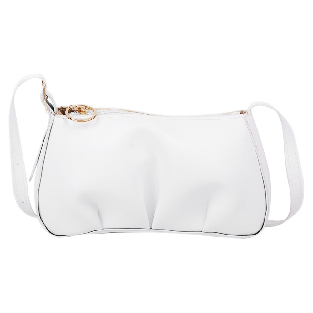 Akryl kæde plisserede kvinder skuldertasker bløde pu læder tasker solide damer lille messenger håndtaske og punge: Hvid