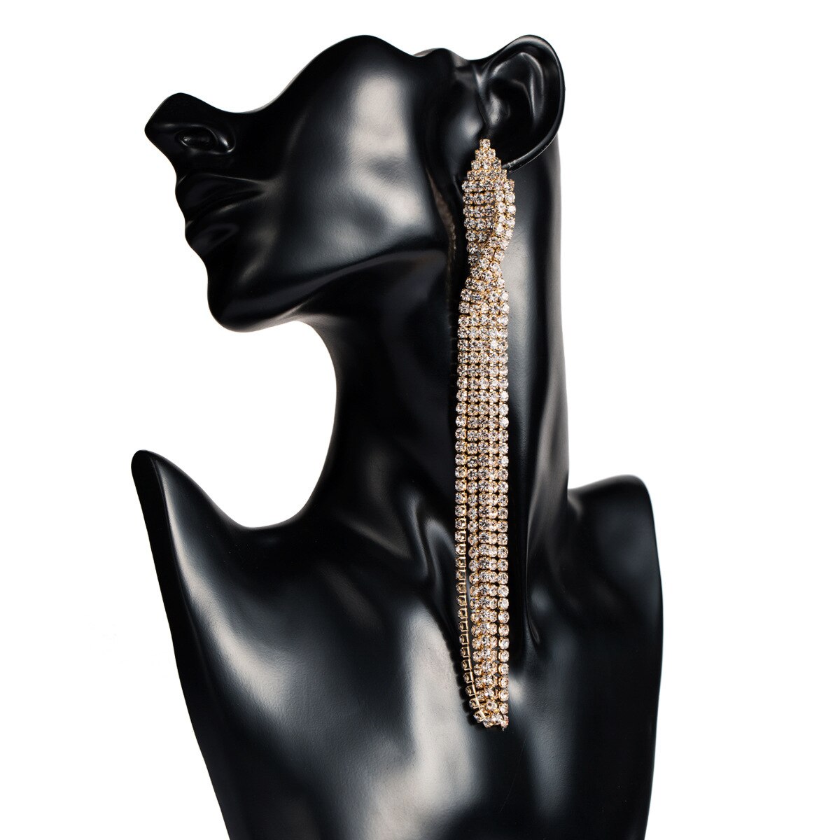 Europe and America Super Long Earrings Golden Black Woman Hyperbole Geometry Rhinestone Shining Jewellery: Gold-color