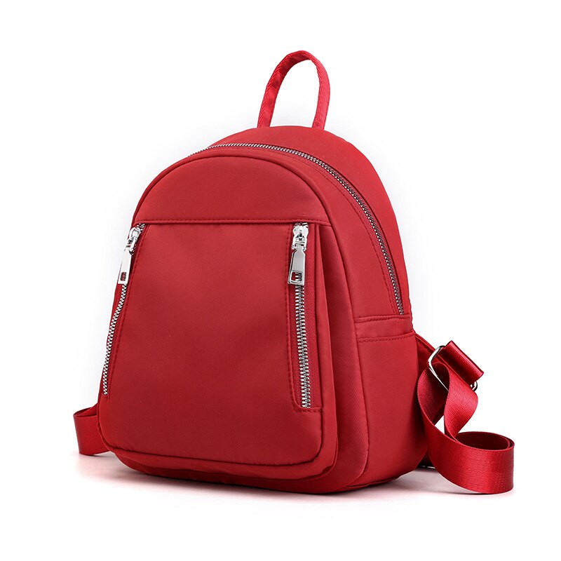 Backpack WOMEN'S Bag Style Nylon Oxford Cloth Backpack One Shoulder Canvas Bag Waterproof Mini Bag: Wine Red Color