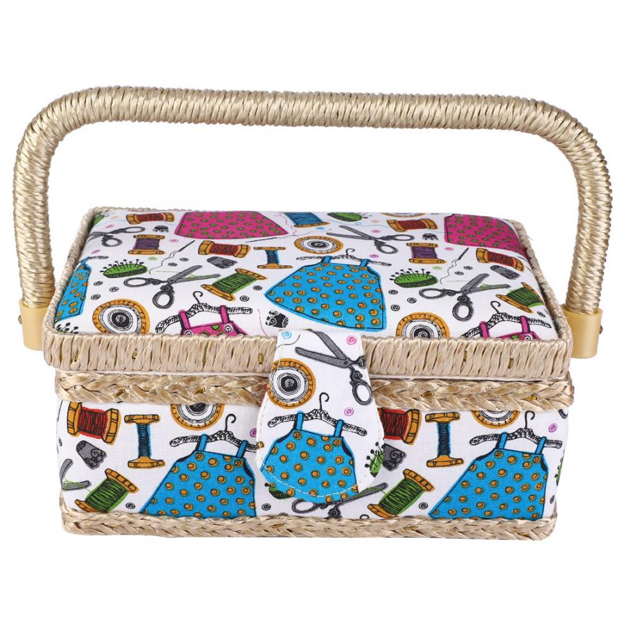 Household Fabric Craft Handmade Sewing Basket Thread Needle Storage Box Organizer Sewing Storage Basket Cotton Fabric Crafts