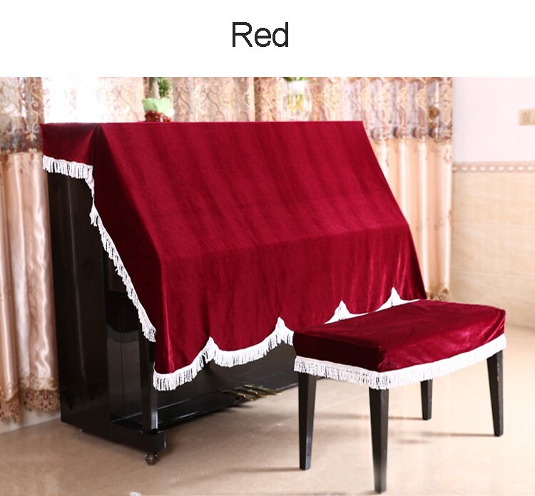 Upright Piano Cover Up En Piano Seat Cover Stoel Set Volledige Soundboard Stand Fluwelen Doek Kwastje Kruk: Rood