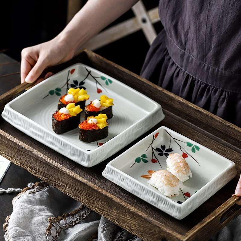 Square Stone Pattern Ceramic Dinner Plates Kitchen Dinner Set Plates and Dishes Japanese Food Sushi Plate Home Breakfast Plate