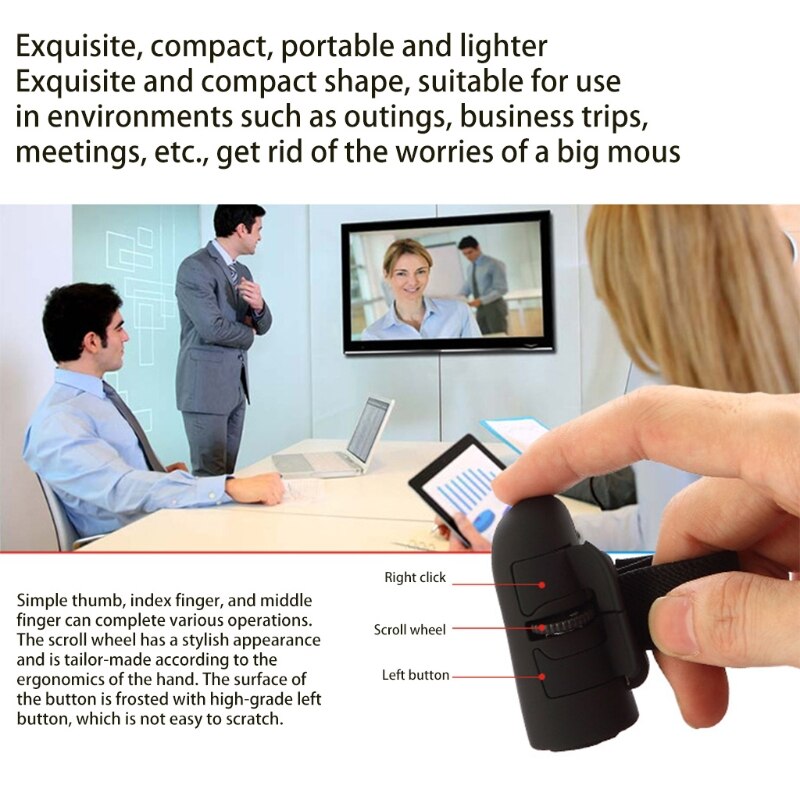 Mini Draagbare Hoge Snelheid 2.4G Usb Draadloze Luie Vinger Ringen Optische Travel Mouse 1200Dpi Voor Pc Laptop Desktop (Zwart)