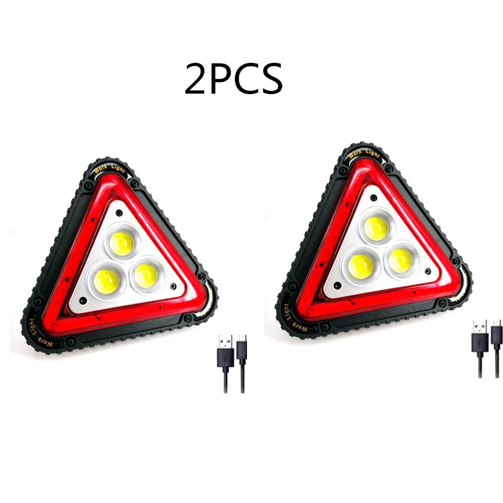 3 COB Triangle Warning Light 30W 1500LM LED Work Light Portable LED Flood Lights for Outdoor Camping Hiking Repairing: 2 pcs / with 18650 battery