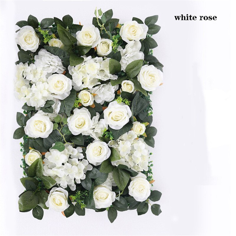 40*60cm silk white rose Hydrangea flower wall with green leaf artificial flowers wedding party background decoration: white2