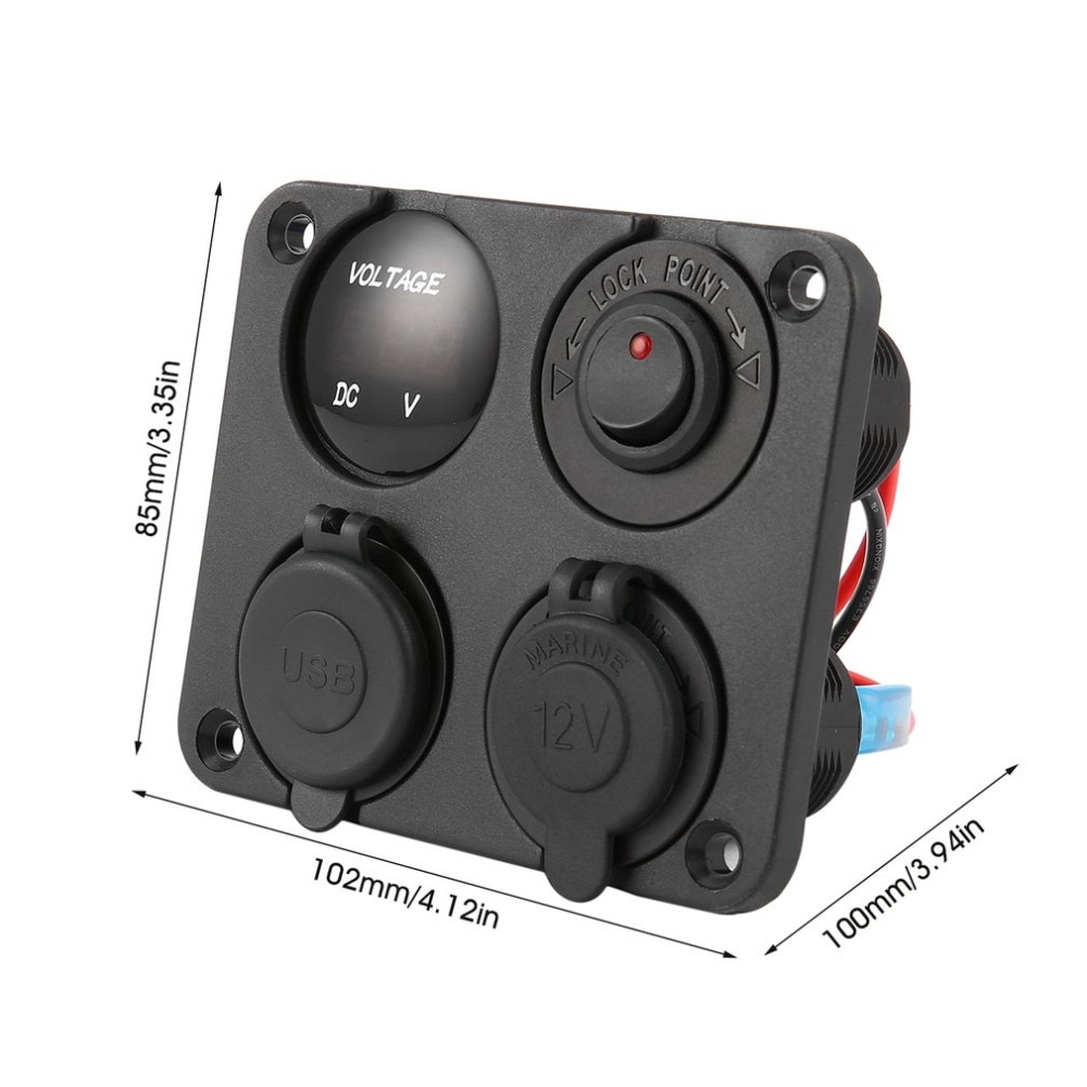 4 in 1 Dual USB Ports Car Charger + LED Voltmeter + 12-24V Power Socket + On-Off Switch Car Marine Boat LED Switch Panel