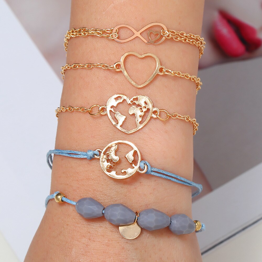 Boho Rose Kaart Armbanden & Armbanden Voor Vrouwen Bohemian Ronde Kralen Charm Armband Set Multilayer Accessoires Bijoux