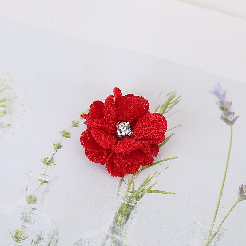 10 stks/partij Multi Kleuren Handgemaakte Kleine Stof Satijnen Bloemen met Rhinestone Applicaties Naaien Bruiloft Kleding Accessoires Bloemen: 14