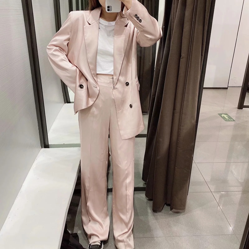 Forår efterår kvinder ol kontor todelt sæt smarte blazer jakke frakke+elastiske bukser jakkesæt afslappet løse toppe outfits kvindeligt kostume