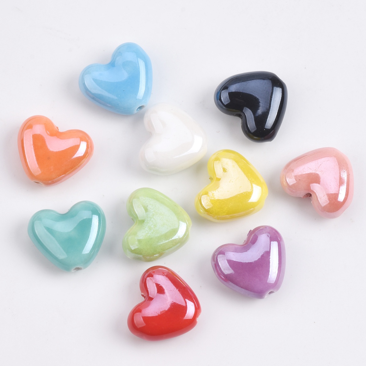 10 Uds. De cuentas sueltas de porcelana de cerámica esmaltada brillante hechas a mano con forma de corazón de 15x13mm para fabricación de joyería, accesorios para manualidades DIY