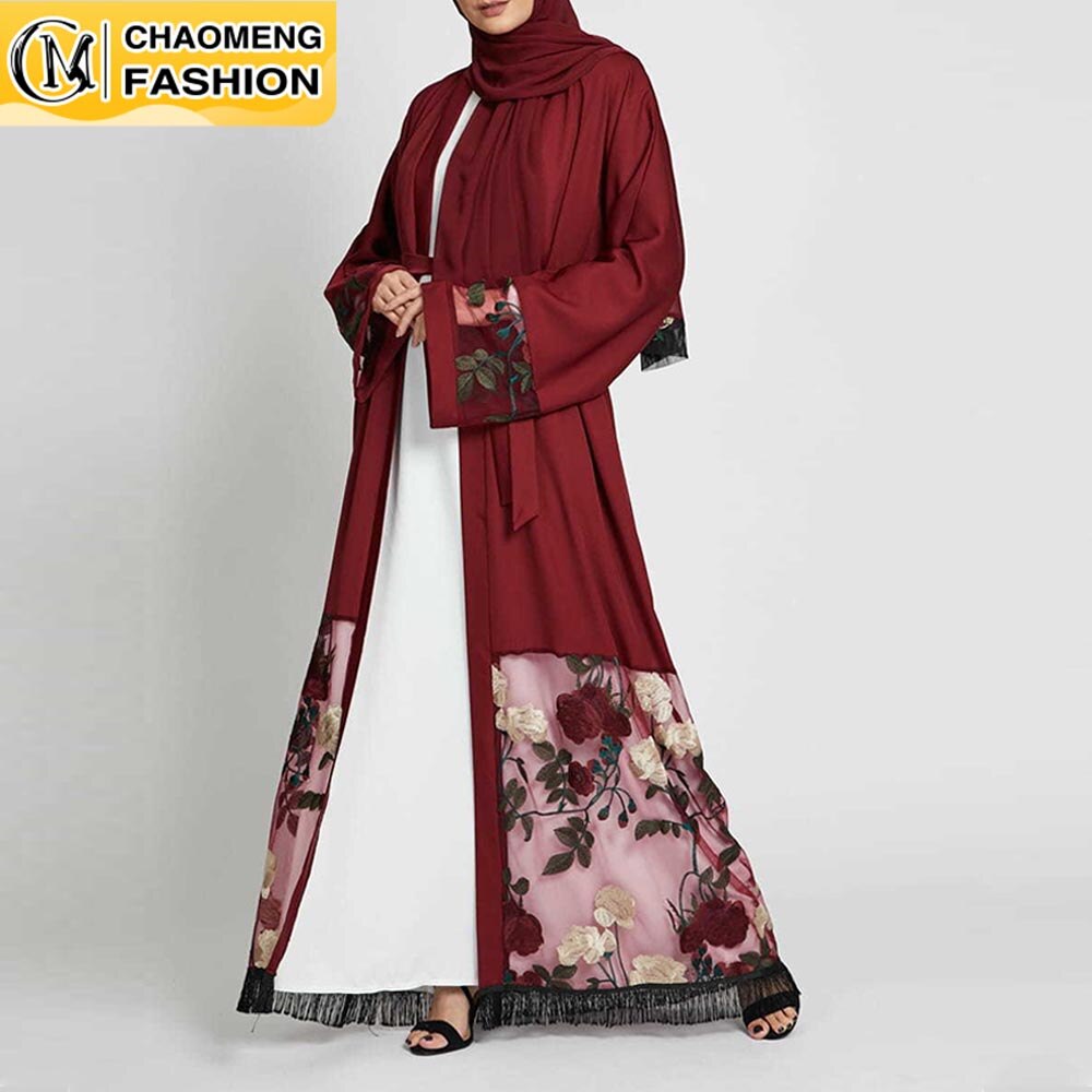 Midden-oosten ramadan kimono borduurwerk arabische cardigan kaftan islamitische kleding moslim vrouwen jurken open abaya dubai