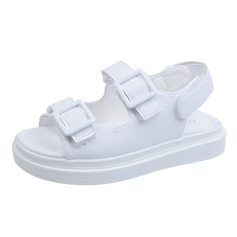 Heel Flat Sandal Shoe Female Sandals Comfort Shoes for Women Leather Summer Beach Casual Shoes Woman Sandal: white / 7