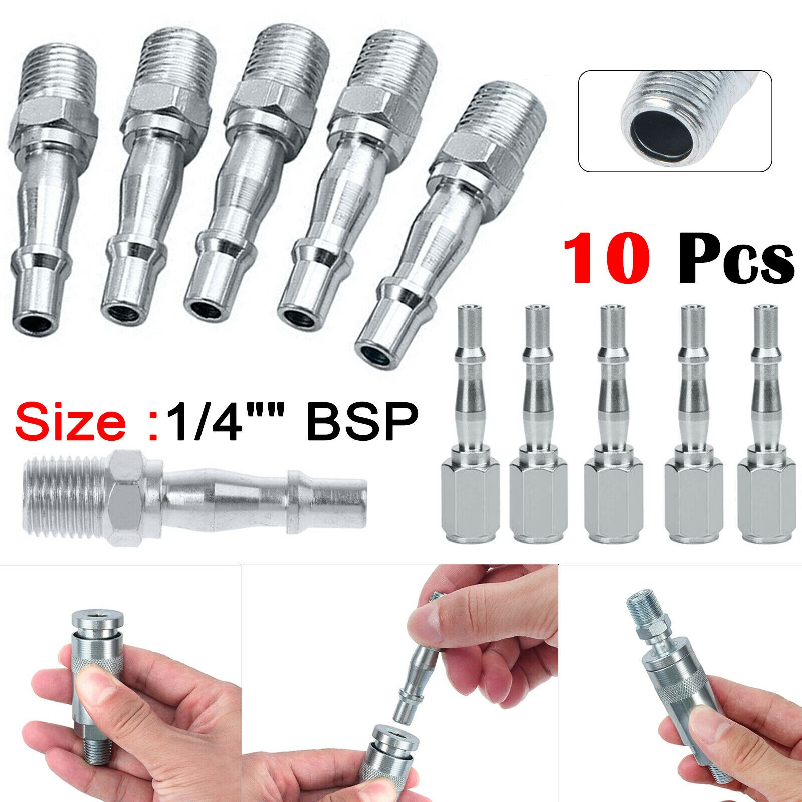 10x RV Quick Connector Quick Release 1/4" Bsp Air Line Hose Compressor Fitting Couplings Connector