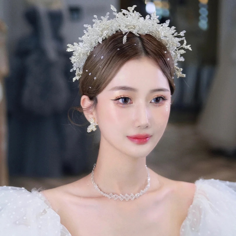 Diademas barrocas hechas a mano con cuentas de cristal transparente para novia, Tiaras de flores, corona, diadema de diamantes de imitación, accesorios para el cabello de boda