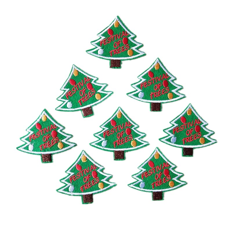 8 Stks/partij Kerstboom Patches Stickers Diy Patch Stof Applicaties Geborduurde Ijzer Op Kleding Badge Groene Borduren Sticker