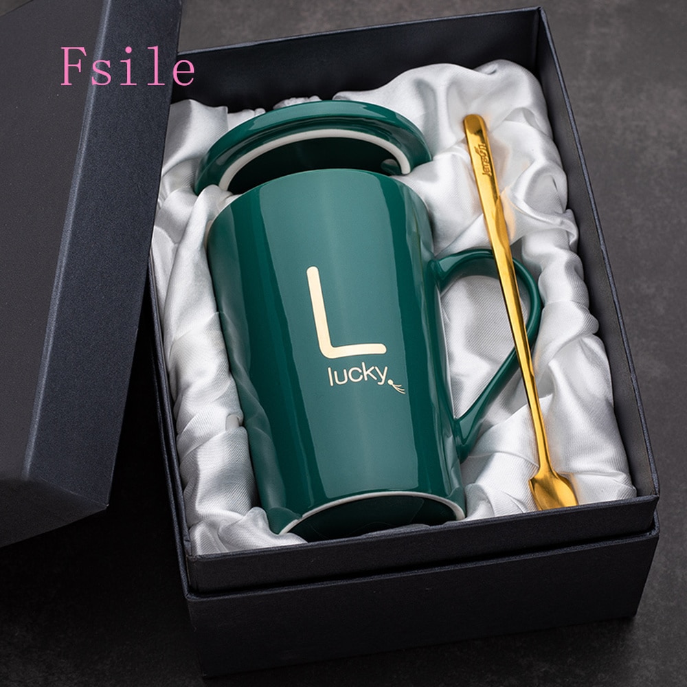 couple ceramic mug with lid spoon trend men and women household drinking cup personality milk coffee tea cup cup