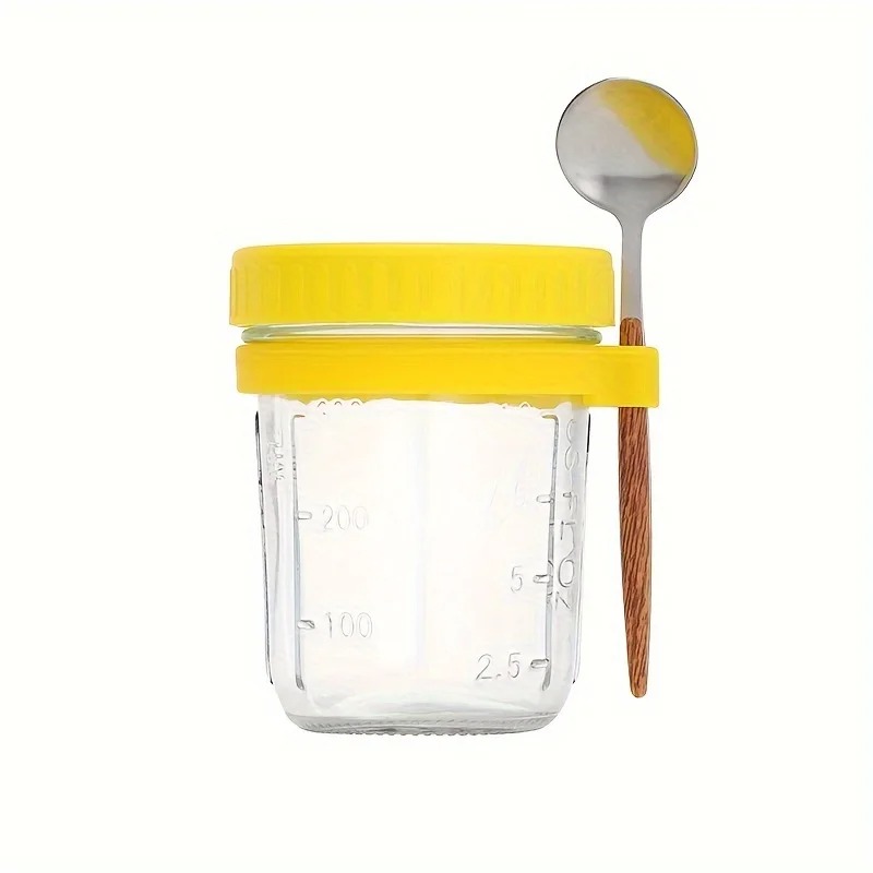 Taza de avena nocturna de 350ML, vaso con tapa y cuchara, taza para desayuno, taza portátil para cereales, leche, ensalada, yogur, artículo de cocina: Rojo