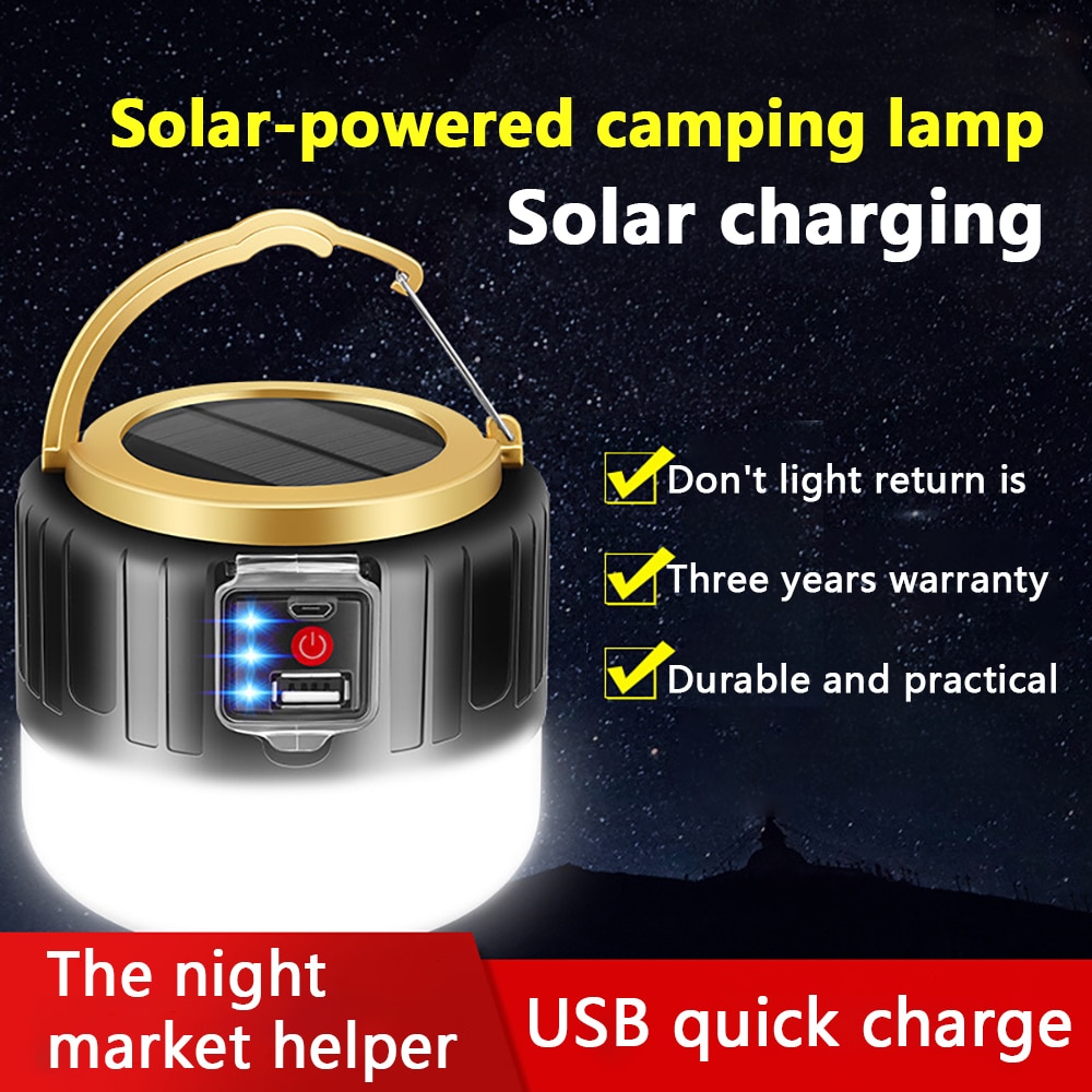 Linterna Solar de 280W para tienda, linterna portátil para acampar al aire libre, bombillas de luz LED recargable vía USB, luz de emergencia, luz de noche, USB