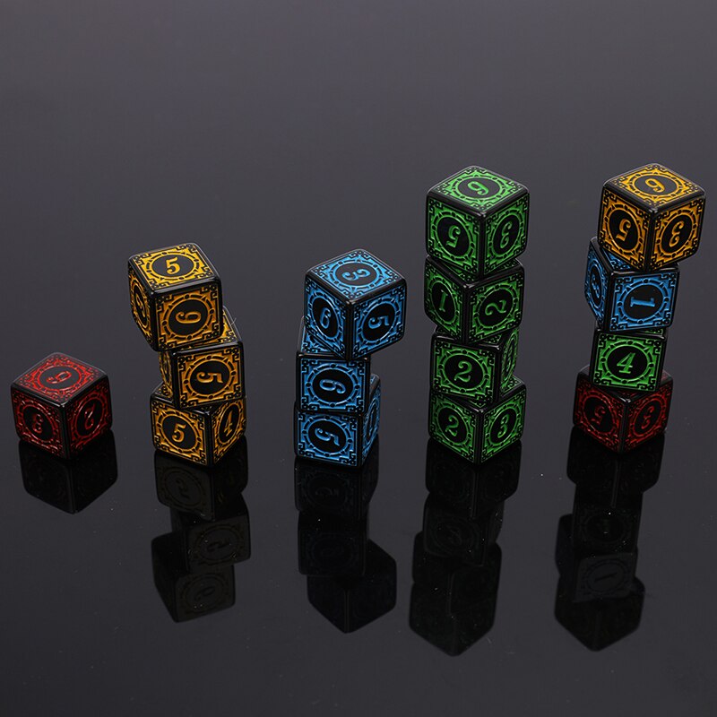 10pcs Acrylic D6 Carved Pattern Dice 6-sides Accessories Polyhedron Colorful DND Dice Digital Game Dice