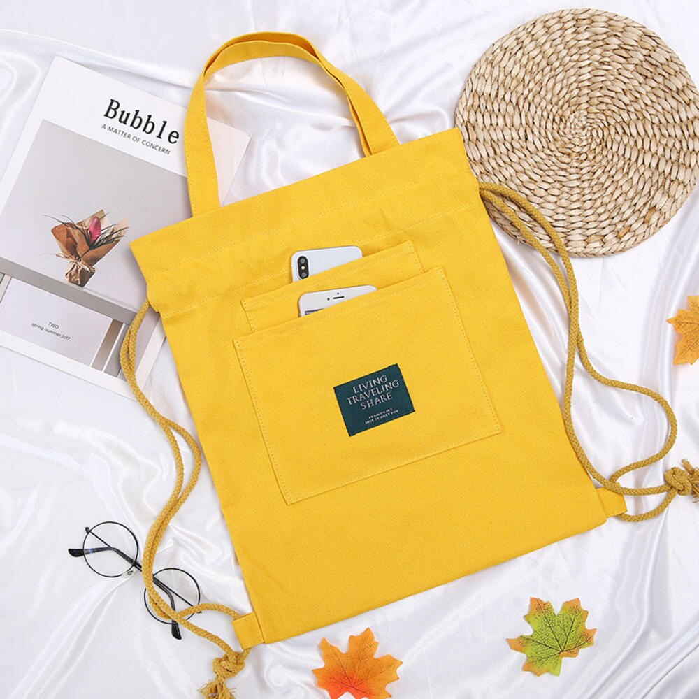 Large Women Canvas Shopping Handbag Ladies Casual Tote Backpack Drawstring Bag Shopping Bags Female Cotton Canvas Cloth Pouch