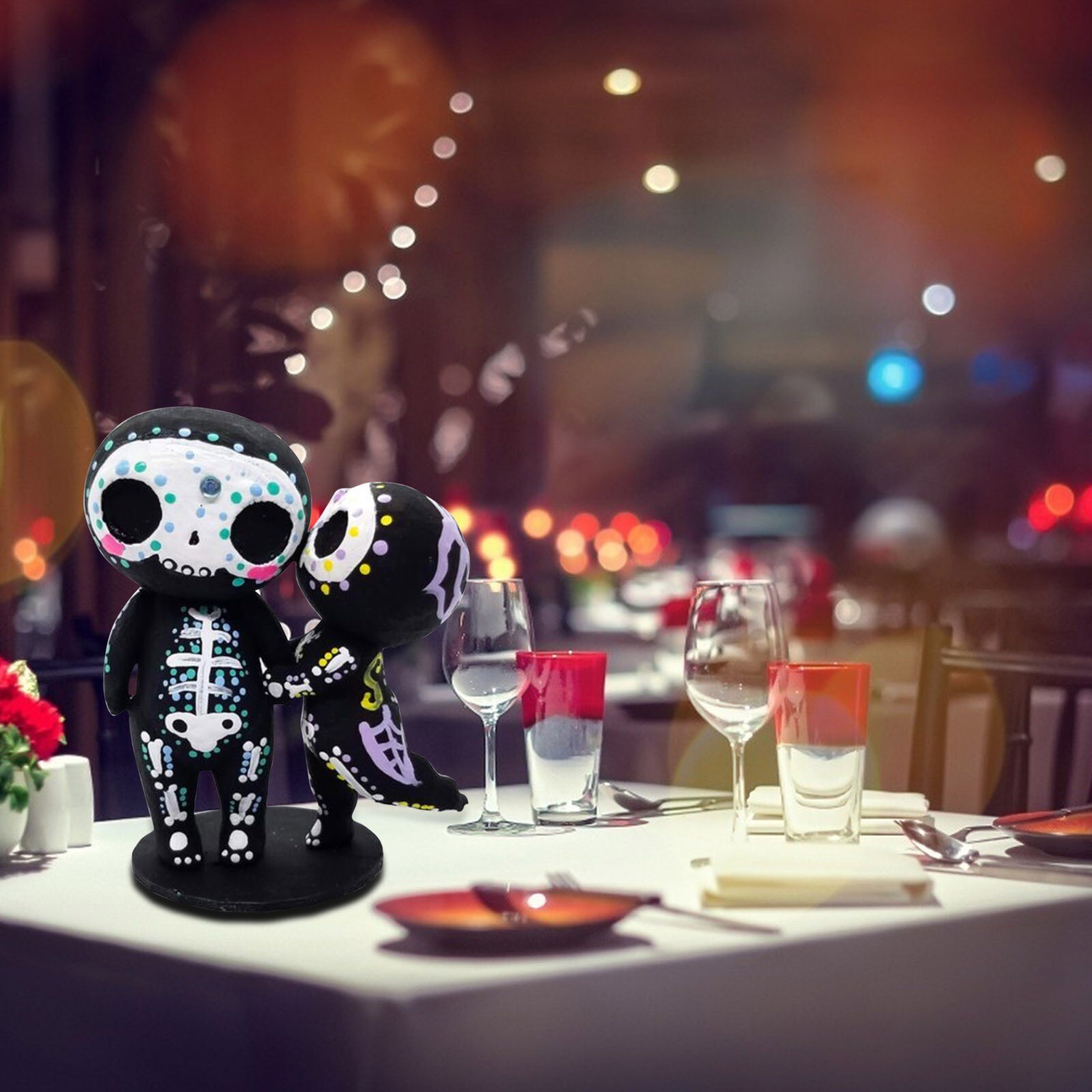 Ambachten Hars Suiker Schedel Paar Standbeeld Leuke Standbeeld Schedel Hars Bloem Levering Beeldjes Miniaturen Vriendje Vriendin