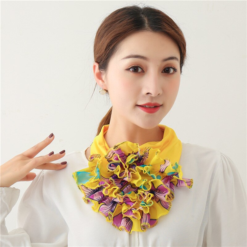 Floral Neck Ring Scarf Chiffon Collar Tie Women Muslim Hijab Hat Indian Turban Solid Lady Office Neckerchief Headband Scarves