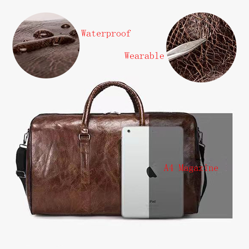 Unisex suuri kapasiteetti vedenpitävä matkalaukku kannettava urheilu viikonloppulaukut business duffle laukku pehmeä nahkainen matkalaukku matkalaukku