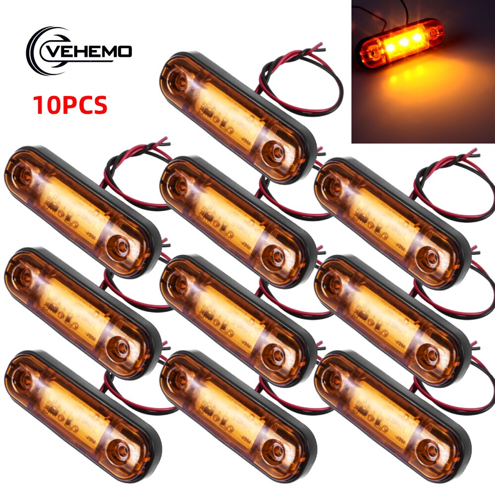 10PCS Yellow LED Marker Light Trailer Truck Pickup RV LED Side Marker Lamp DC10-30V Waterproof 3LED Signal Warning Light