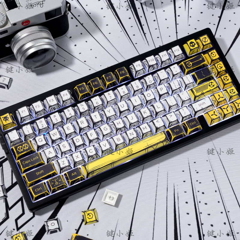 140-Tasten-Tastenkappen-einstellen mit Comic-Thema, PBT-Tastaturkappe Ich bin Manga-Stil, Kirschprofil-Spielen-Tastenkappe für mechanische Tastatur, 1,5 u alt