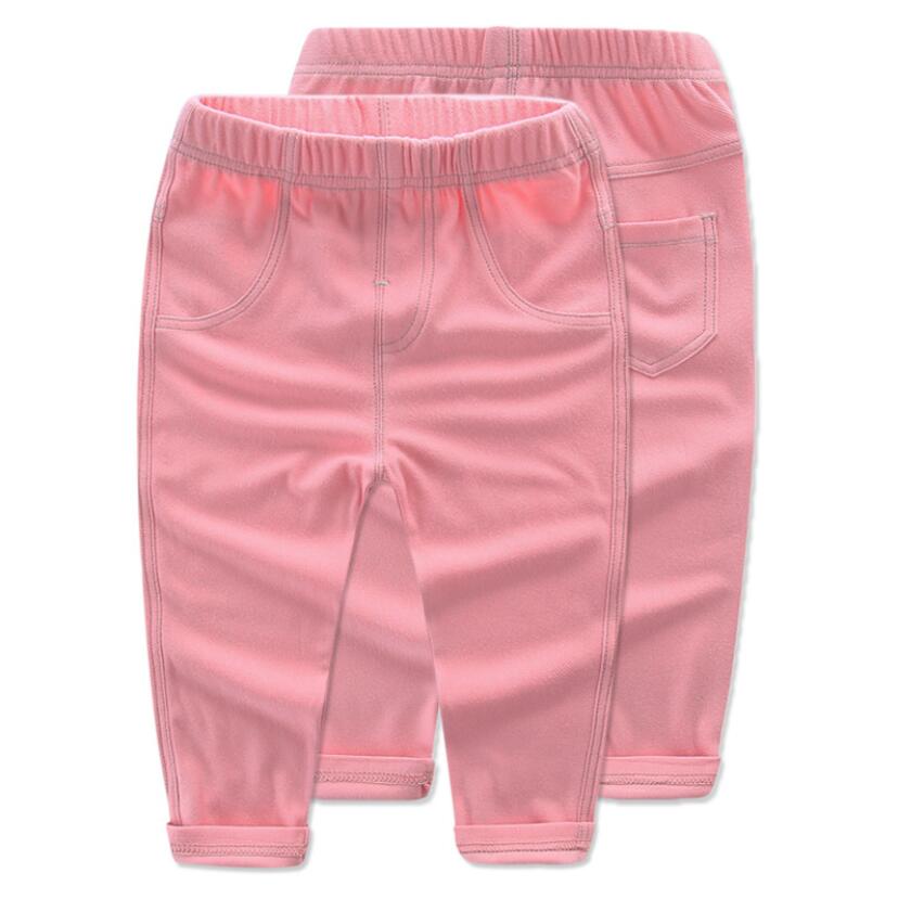 Forår baby drenge piger jeans 1-5t små børn efterår fleksible denim bomuld jeans cowboy bukser småbørn søde bløde bukser bukser: Lyserød / 2t