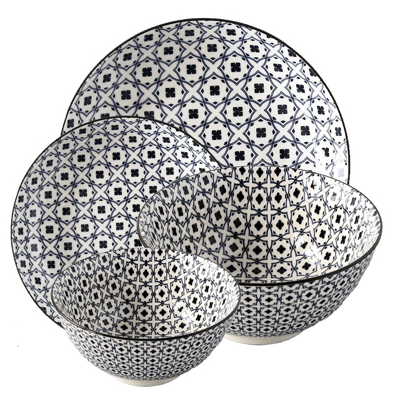 Assiette en céramique bol ensemble 4 pièces/Combo sous-glaçure forme ronde porcelaine vaisselle Support four lave-vaisselle CZY1017-4S: 9