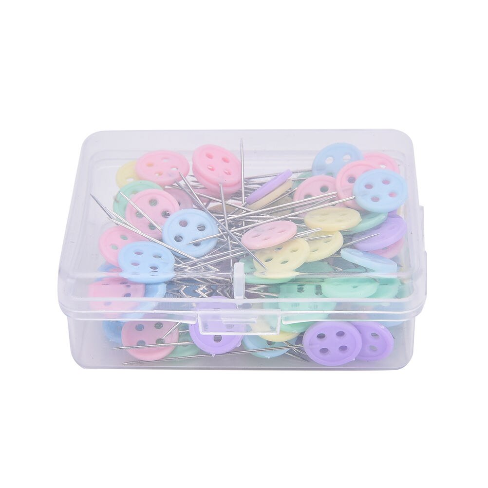 Alfileres de retazos de 100 piezas, alfileres planos con cabeza en forma de botón de pajarita de flores, accesorios de costura para ropa,: Button