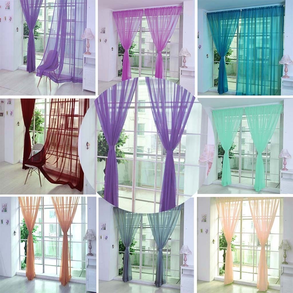 1 PCS Pure Color Tulle Door Window Curtain Drape Panel Sheer Scarf Valances Modern Voile 200cm x 100cm #/7.7