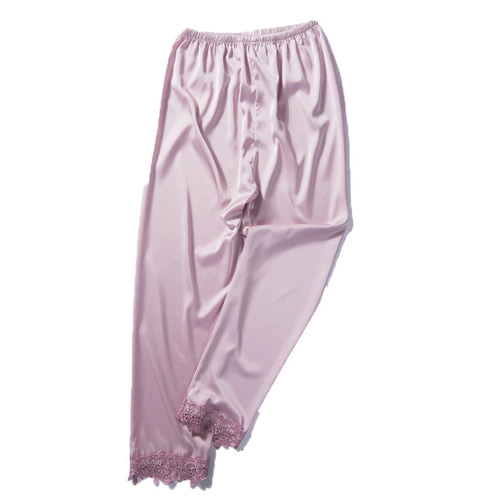 Kvinder dame silke satin pyjamas sæt pyjamas nattøj nattøj lounge slid kostume: Støvet lyserød / Xl og xxl